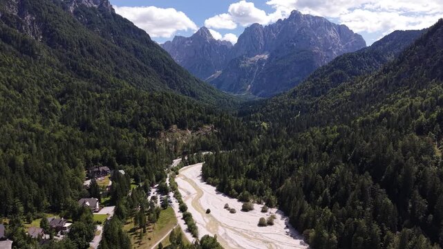 Aerial view of Lake Jasna (Jezero Jasna) in Kranjska Gora, Slovenia