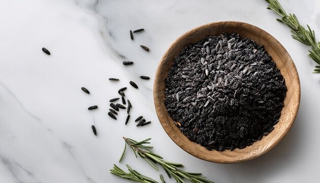 black seeds on white marble surface for culinary use and spice