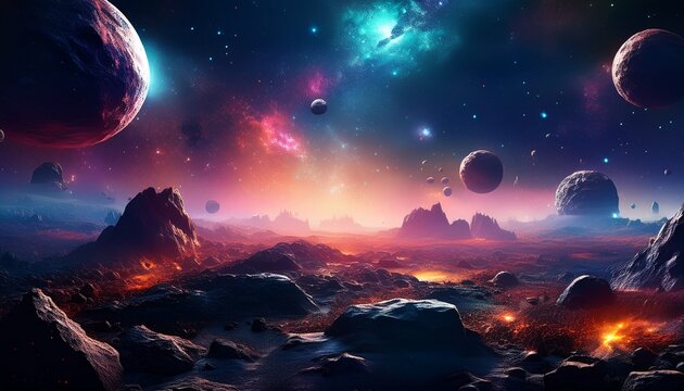 stunning asteroid field in space with distant galaxies and stars