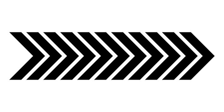 Black chevron arrow sign pointing right consisting of multiple repeating geometric stripes