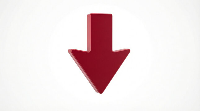 PNG Transparent Red Downward Arrow Business Decline. Bold crimson arrow pointing down with slight 3D effect, isolated transparent background, loss indicator symbol