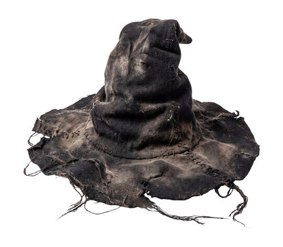Worn wizard hat with frayed edges isolated on transparent background