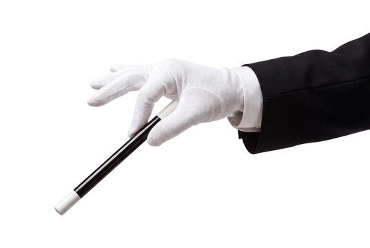 Hand holding magic wand isolated on transparent background