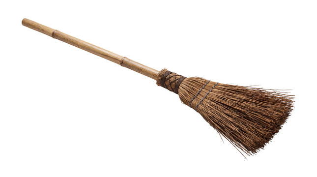 Traditional broom with straw bristles isolated on transparent background