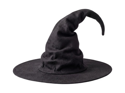 Gray witch hat with curved brim isolated on transparent background