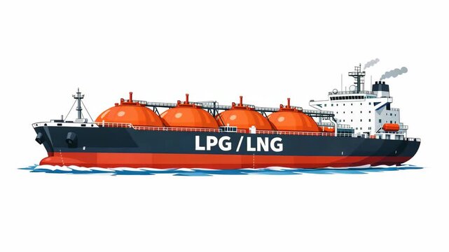 A cartoon-style depiction of an LPG tanker ship on the water.