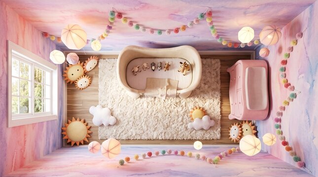 Top Down View of Pastel Baby Nursery Room