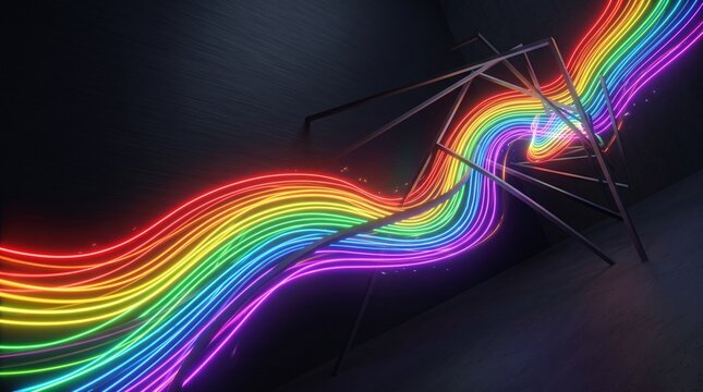Glowing Rainbow Neon Light Wave Abstract Technology Background