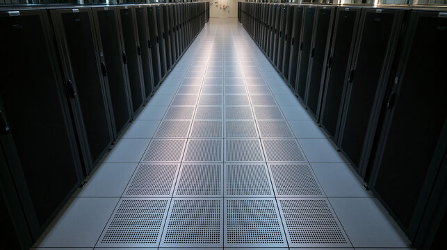 Modern Data Center Server Room Corridor with Racks