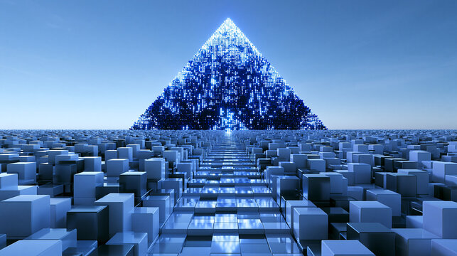 Futuristic Digital Pyramid of Data Blocks and Artificial Intelligence