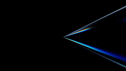 Obraz premium Minimal blue light beam 3D render, geometric prism refraction line, dark futuristic holographic tech design.