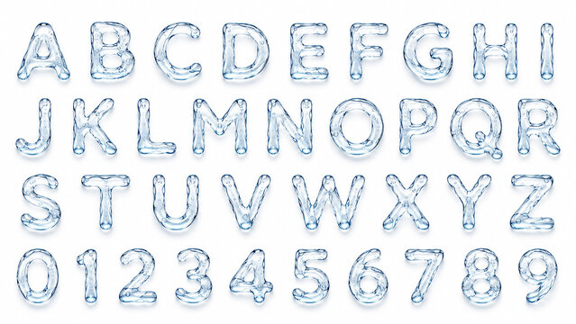 Clear ice glass alphabet and numbers font set
