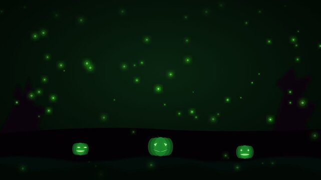 Halloween eerie green ghost forest background seamless loop, haunted glowing pumpkin 4k motion graphics