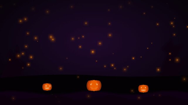 Halloween spooky forest background seamless loop, glowing pumpkin field motion graphics 4k overlay
