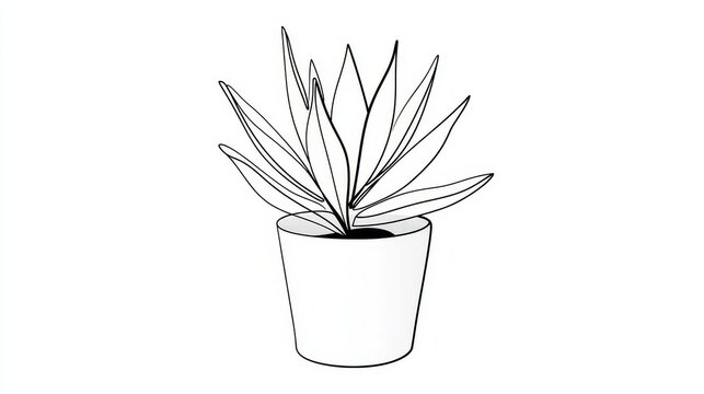 One continuous line drawing of a houseplant in a pot. Minimalist home potted succulent in a simple linear style with editable stroke. Modern botanical vector illustration for home d&eacute;cor, branding.