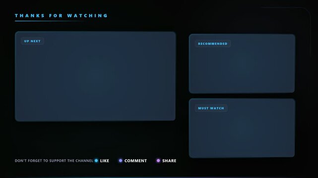 Modern Dark Blue YouTube End Screen Template for Video Content Creators Featuring Recommended and Next Video Sections