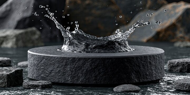 Close-up of Water Splashing on Circular Stone.
