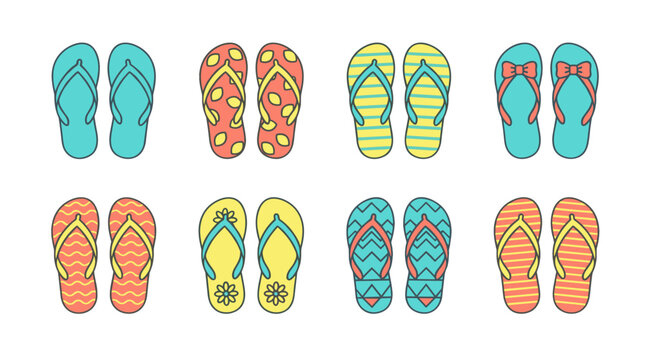 Collection of colorful flip flops in various styles and patterns for summer