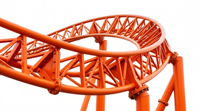 Vibrant Orange Rollercoaster Track Close-up on white background
