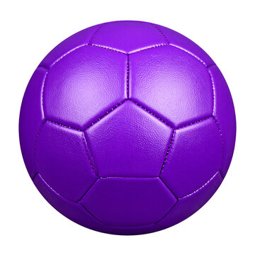 Bright purple soccer ball isolated as a high quality studio photograph for sports equipment marketing campaigns showcasing a vibrant leather texture for professional athletic team training