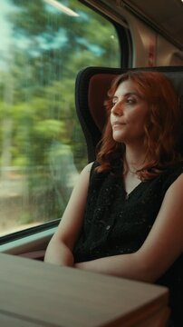 Businesswoman traveling by train to work in Italy