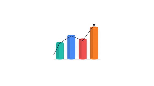 Colorful 3D Cylindrical Bar Chart Animation on White Background