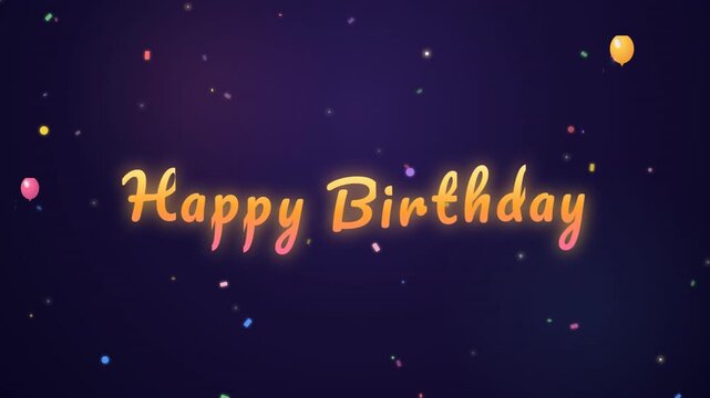 Happy Birthday Celebration Animation with Glowing Text and Confetti