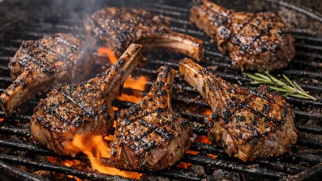Cooked meat on grill top.