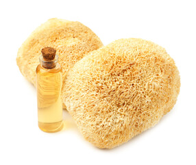 Functional mushrooms and oil isolated on white © New Africa