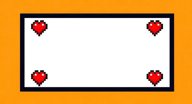 Pixelated heart border on orange background for design and decoration