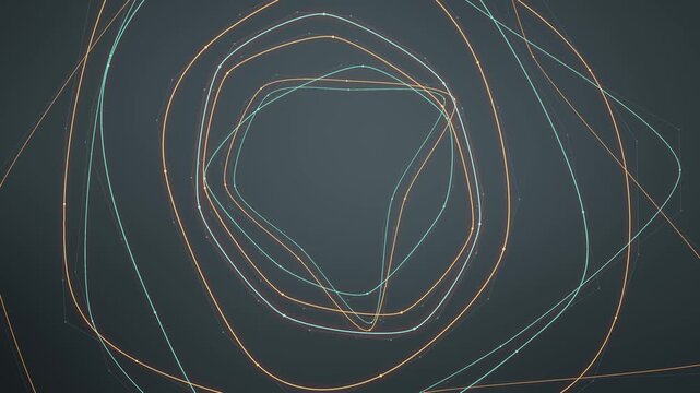 Morphing bezier curve outlines with control points and handles abstract vector motion background seamless loop in subtle amber tones