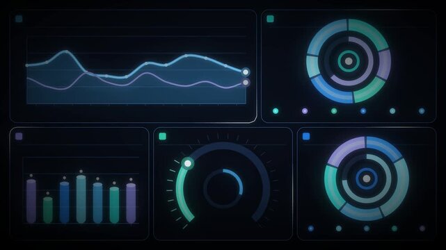 Dashboard Chart Reveal Donut and Line Graph Data Visualization Motion Background Seamless Loop in subtle azure tones