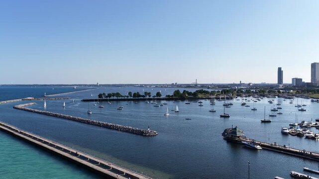  Aerial View of McKinley Marina and Veterans Park Breakwater in Milwaukee, Wisconsin&rdquo; on August 3 2026 