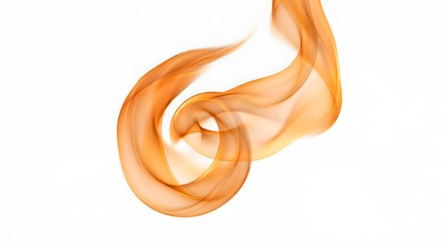 An elegant orange flame curl swirling gracefully against a stark and clean white background area.
