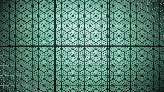Japanese Kumiko Wood Lattice Backlit Shoji Screen Asanoha Pattern Seamless Loop in vibrant charcoal tones