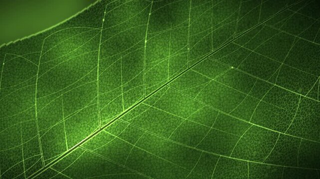 Backlit Green Leaf Vein Macro Botanical Nature Background Seamless Loop in bright emerald tones