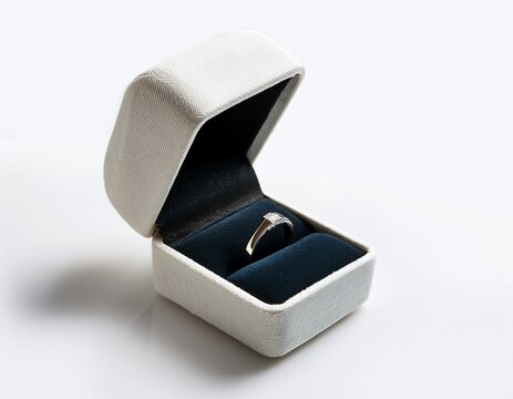 architectural white ring box open velvet interior isolated on white background