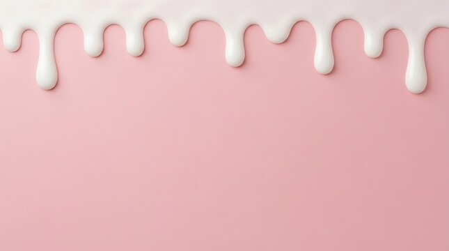 White cream or icing dripping down against solid pink pastel background with background abstract decoration colorful template