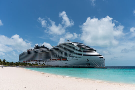 MSC World America Cruise Ship, Docked the Ocean Cay MSC Marine Reserve