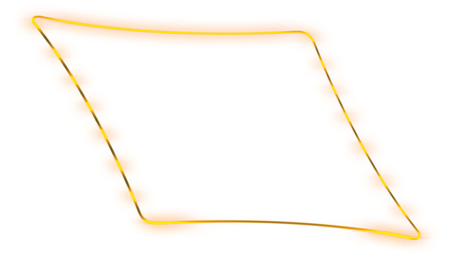 8K Glassmorphism gold luxury neon parallelogram frame with semi-transparent glass panel isolated overlay
