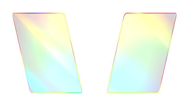 8K Glassmorphism rainbow gradient neon vertical parallelogram frames with semi-transparent glass panels isolated overlay