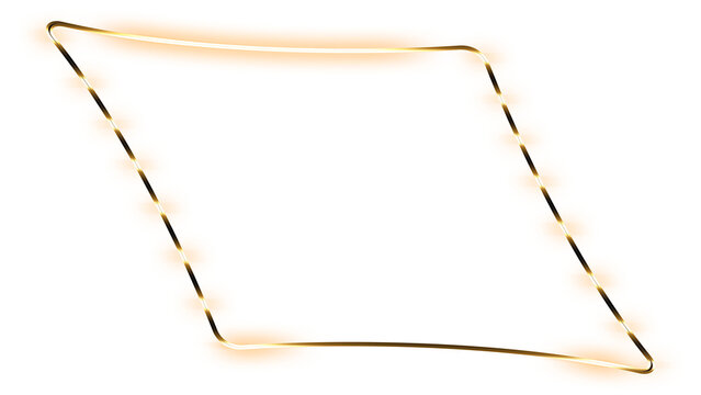 8K Glowing gold luxury neon parallelogram frame isolated overlay on transparent background