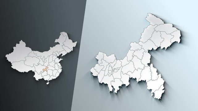 Animated Map of Chongqing Region Highlighted Within China with Administrative Borders
