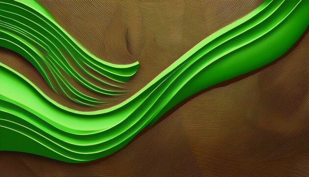 abstract background with green wavy zigzag lines on a brown texture surface