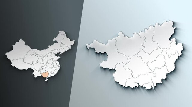 Animated Map of Guangxi Region Highlighted Within China with Administrative Borders