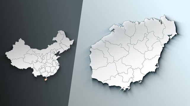 Animated Map of Hainan Region Highlighted Within China with Administrative Borders