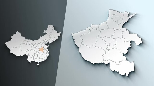 Animated Map of Henan Region Highlighted Within China with Administrative Borders