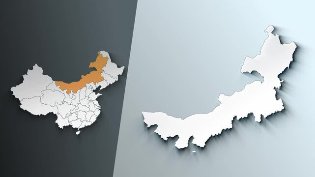 Animated Map of Inner Mongolia Region Highlighted Within China with Administrative Borders