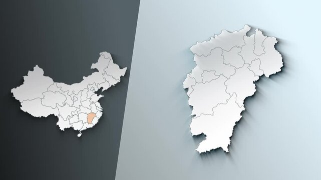 Animated Map of Jiangxi Region Highlighted Within China with Administrative Borders