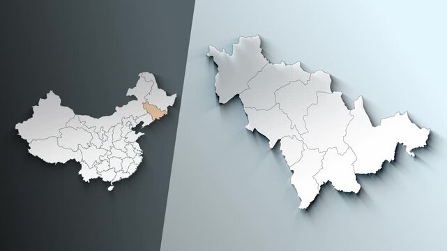 Animated Map of Jilin Region Highlighted Within China with Administrative Borders